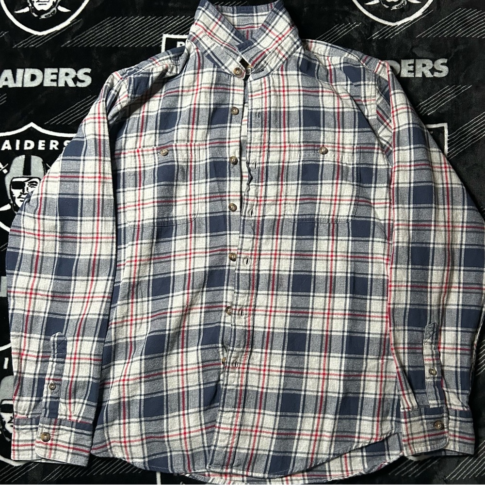 Classic Blue and Red Plaid Men's Shirt Sz L